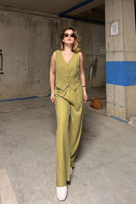 ONE COLOR SIMPLE VEST+TROUSERS WOMEN SET LIGHT GREEN/JEZB 