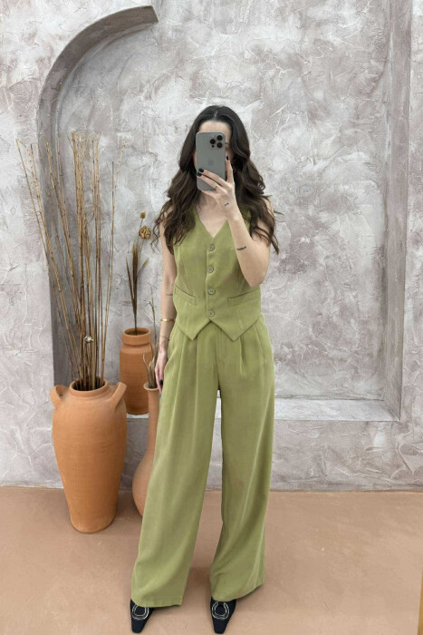 ONE COLOR SIMPLE VEST+TROUSERS WOMEN SET LIGHT GREEN/JEZB - 2