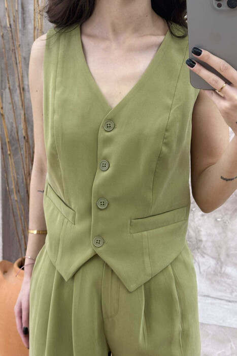 ONE COLOR SIMPLE VEST+TROUSERS WOMEN SET LIGHT GREEN/JEZB - 3