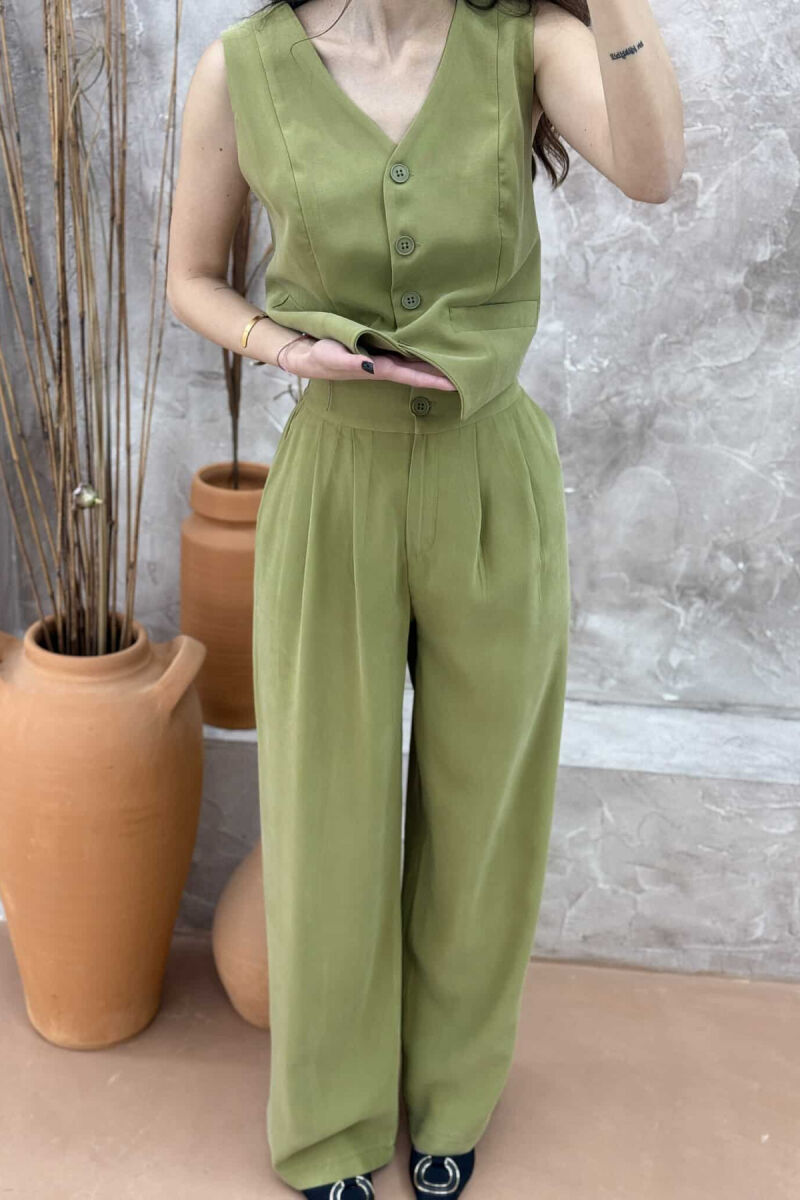 ONE COLOR SIMPLE VEST+TROUSERS WOMEN SET LIGHT GREEN/JEZB - 4