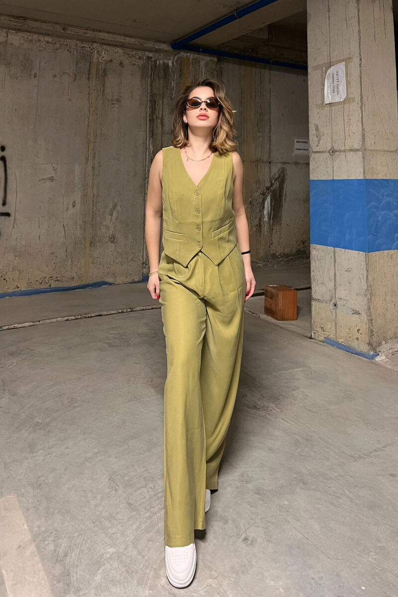 ONE COLOR SIMPLE VEST+TROUSERS WOMEN SET LIGHT GREEN/JEZB - 1