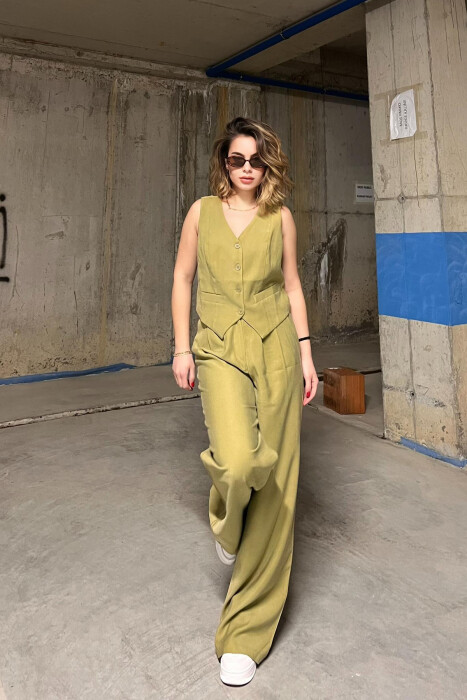 ONE COLOR SIMPLE VEST+TROUSERS WOMEN SET LIGHT GREEN/JEZB - 3