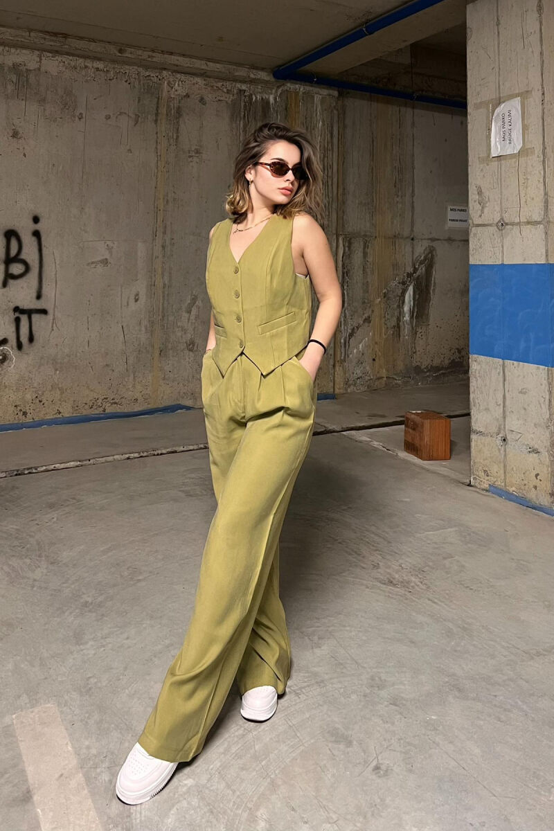 ONE COLOR SIMPLE VEST+TROUSERS WOMEN SET LIGHT GREEN/JEZB - 4