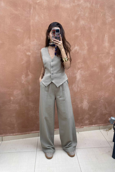 ONE COLOR SIMPLE VEST+TROUSERS WOMEN SET OLIVE/ULLI 