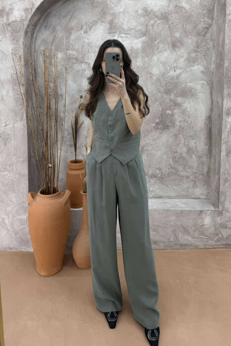 ONE COLOR SIMPLE VEST+TROUSERS WOMEN SET OLIVE/ULLI 