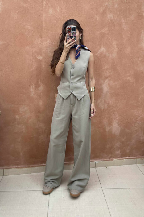 ONE COLOR SIMPLE VEST+TROUSERS WOMEN SET OLIVE/ULLI - 3
