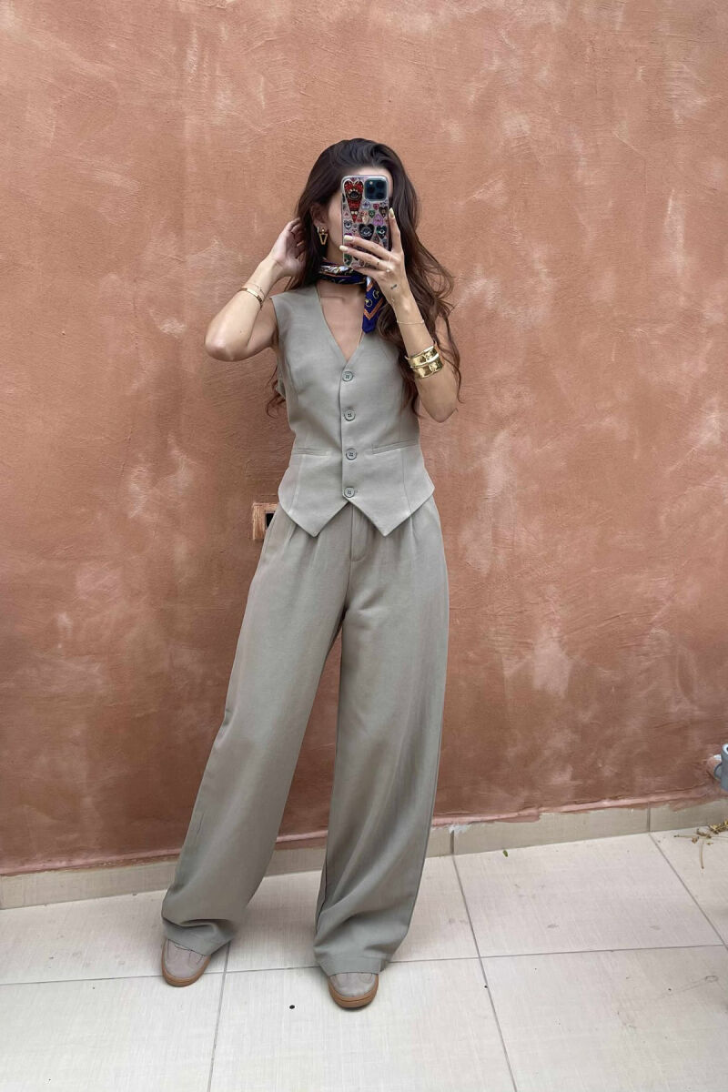 ONE COLOR SIMPLE VEST+TROUSERS WOMEN SET OLIVE/ULLI - 2