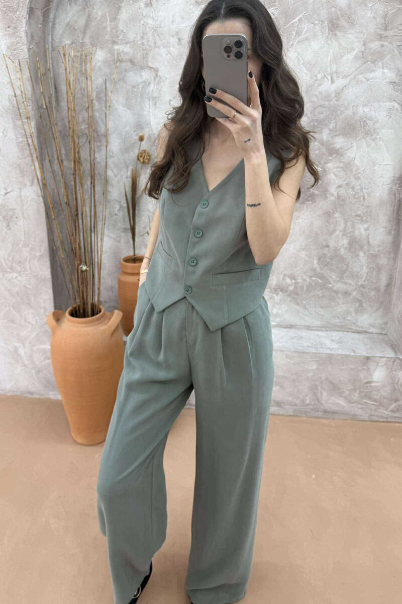 ONE COLOR SIMPLE VEST+TROUSERS WOMEN SET OLIVE/ULLI - 2