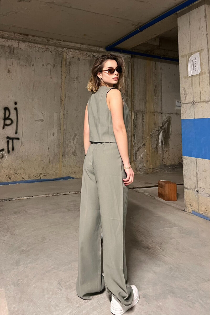 ONE COLOR SIMPLE VEST+TROUSERS WOMEN SET OLIVE/ULLI - 3