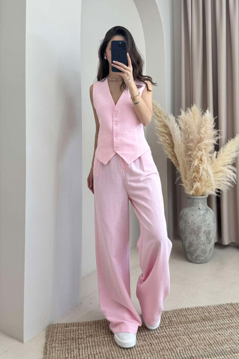 ONE COLOR SIMPLE VEST+TROUSERS WOMEN SET PINK/ROZE 