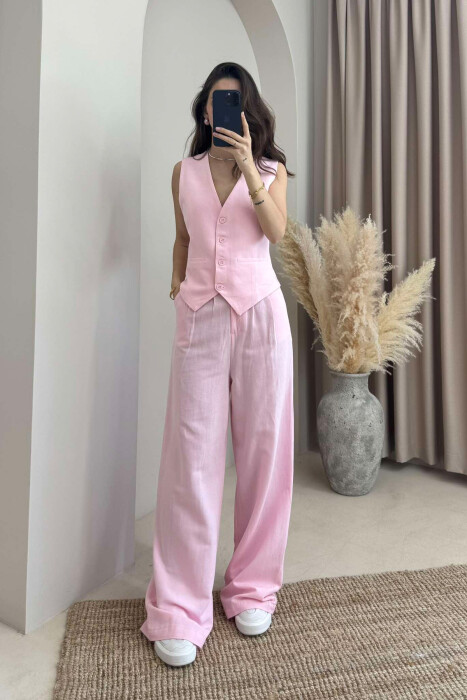ONE COLOR SIMPLE VEST+TROUSERS WOMEN SET PINK/ROZE - 2