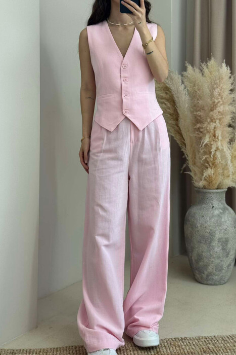 ONE COLOR SIMPLE VEST+TROUSERS WOMEN SET PINK/ROZE - 4