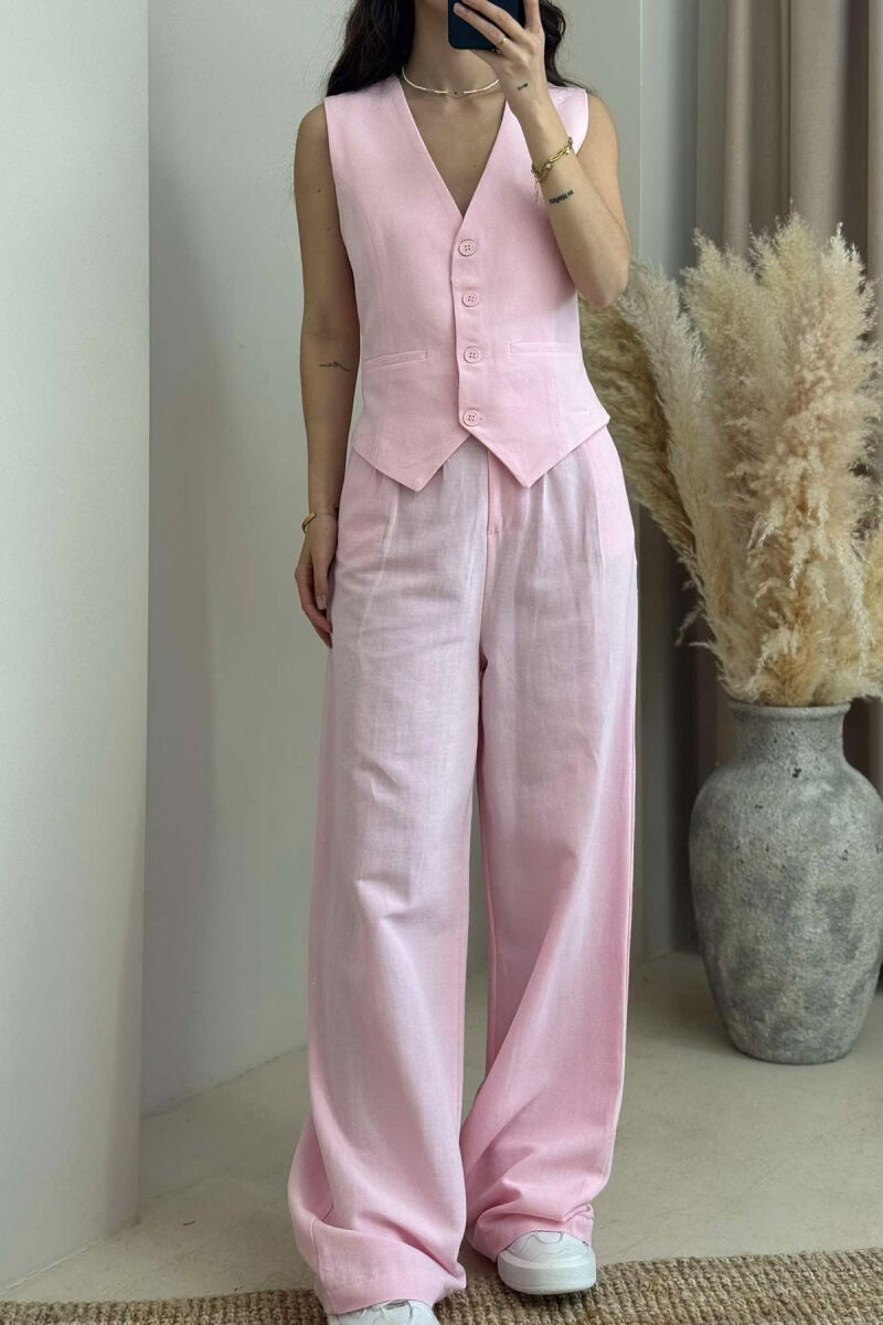 ONE COLOR SIMPLE VEST+TROUSERS WOMEN SET PINK/ROZE - 4
