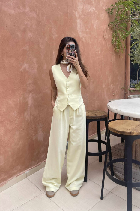ONE COLOR SIMPLE VEST+TROUSERS WOMEN SET YELLOW/E VERDHE 