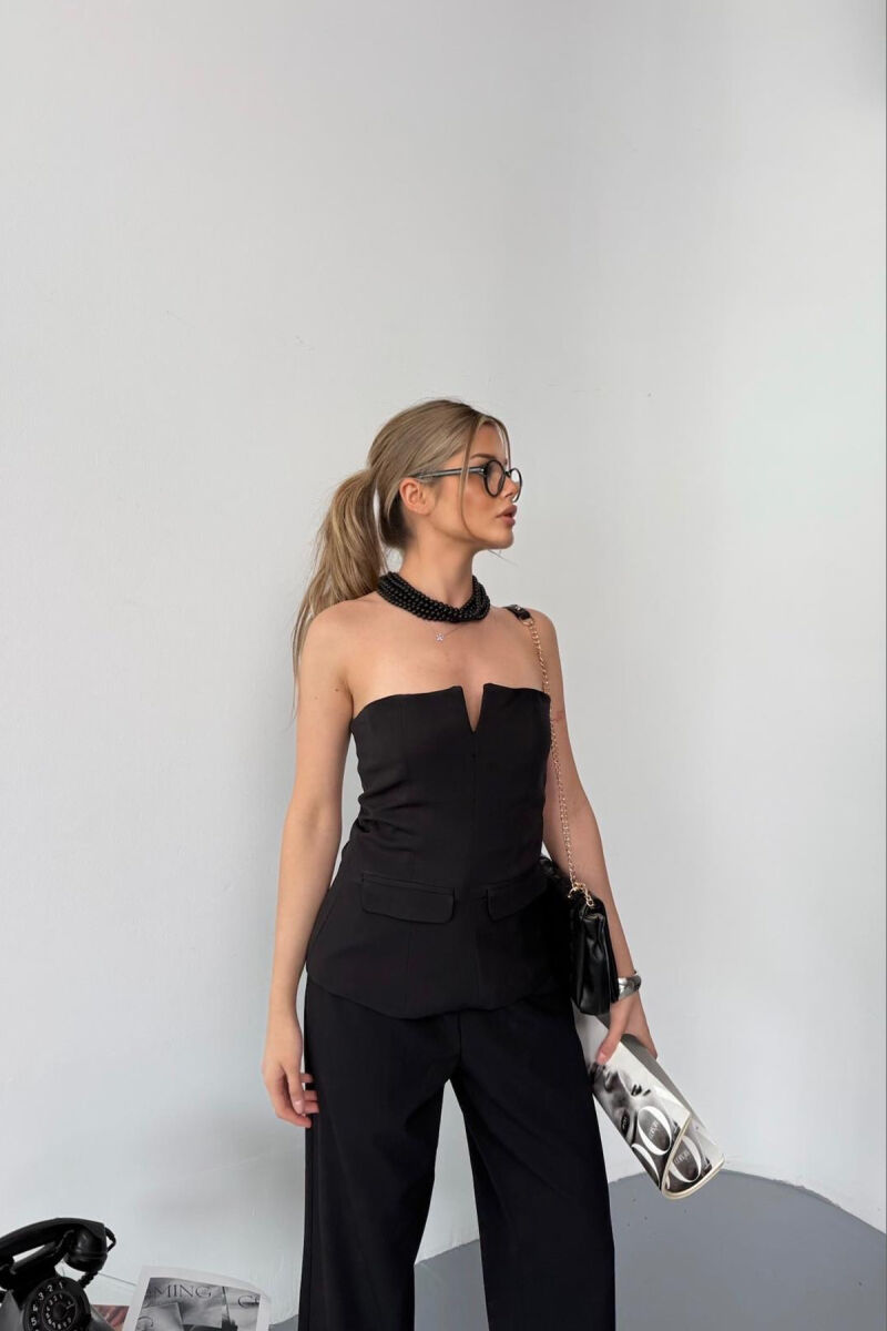 ONE COLOR SIMPLE WAISTCOAT TOP WOMEN VEST BLACK/ E ZEZE - 1