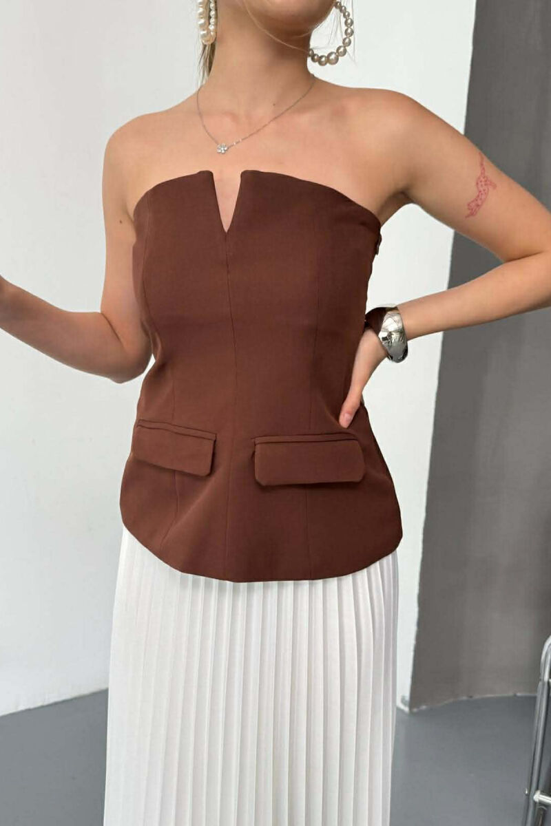 ONE COLOR SIMPLE WAISTCOAT TOP WOMEN VEST BROWN/KAFE - 1