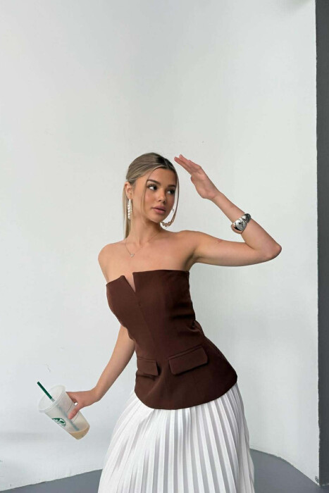 ONE COLOR SIMPLE WAISTCOAT TOP WOMEN VEST BROWN/KAFE - 2