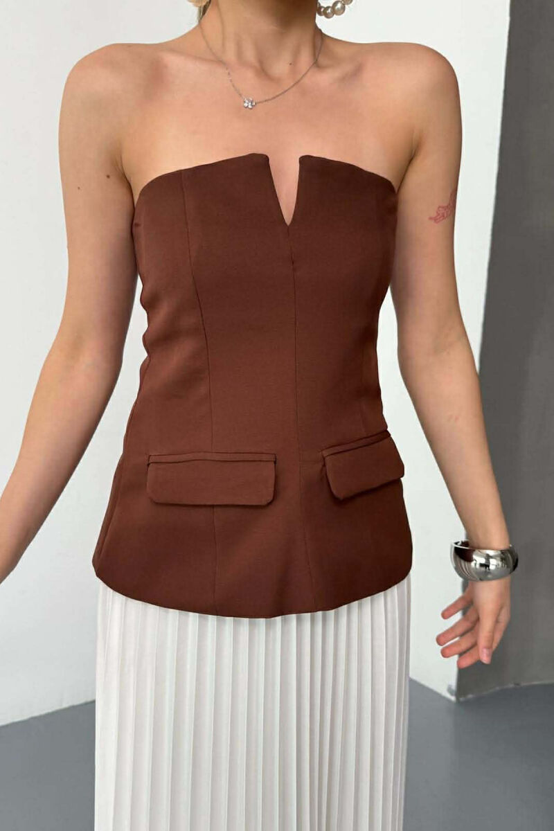 ONE COLOR SIMPLE WAISTCOAT TOP WOMEN VEST BROWN/KAFE - 3
