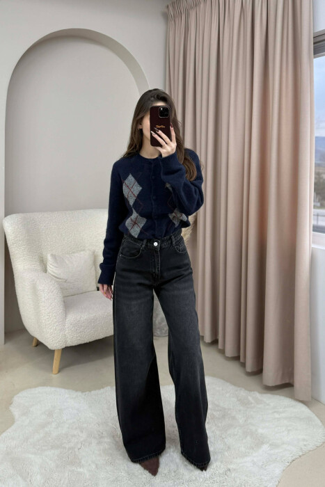 ONE COLOR SIMPLE WIDE LEG WOMEN JEANS BLACK/ E ZEZE - 1