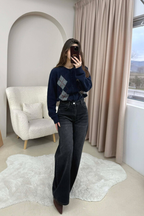 ONE COLOR SIMPLE WIDE LEG WOMEN JEANS BLACK/ E ZEZE - 2