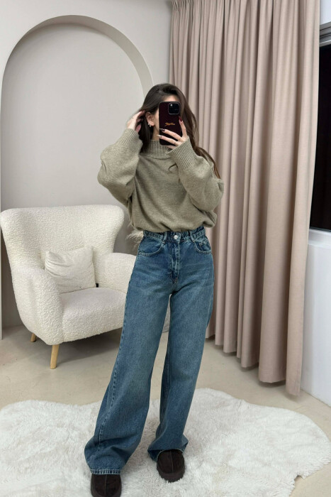 ONE COLOR SIMPLE WIDE LEG WOMEN JEANS BLUE/BLU - 1