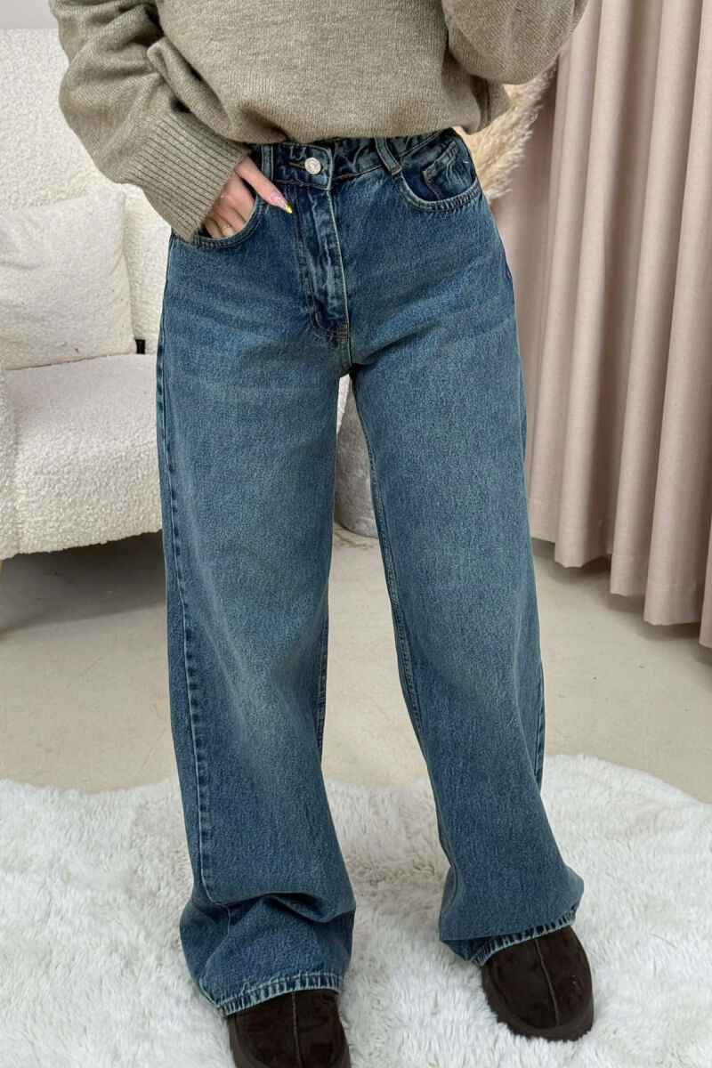 ONE COLOR SIMPLE WIDE LEG WOMEN JEANS BLUE/BLU - 2