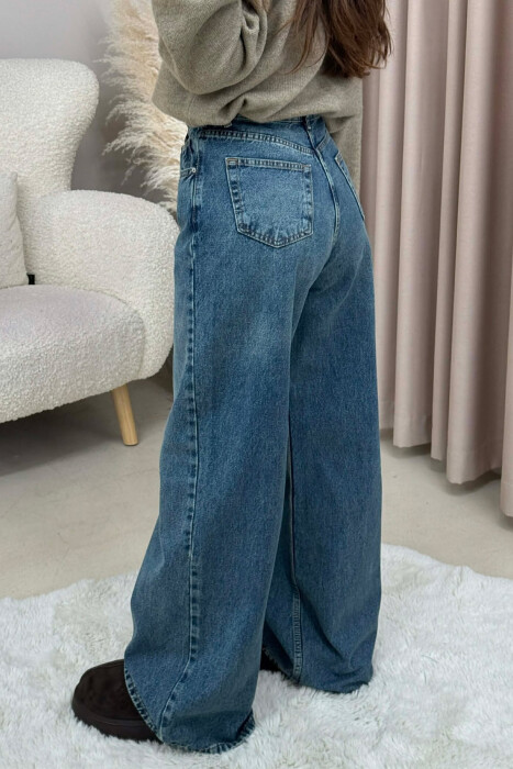 ONE COLOR SIMPLE WIDE LEG WOMEN JEANS BLUE/BLU - 3