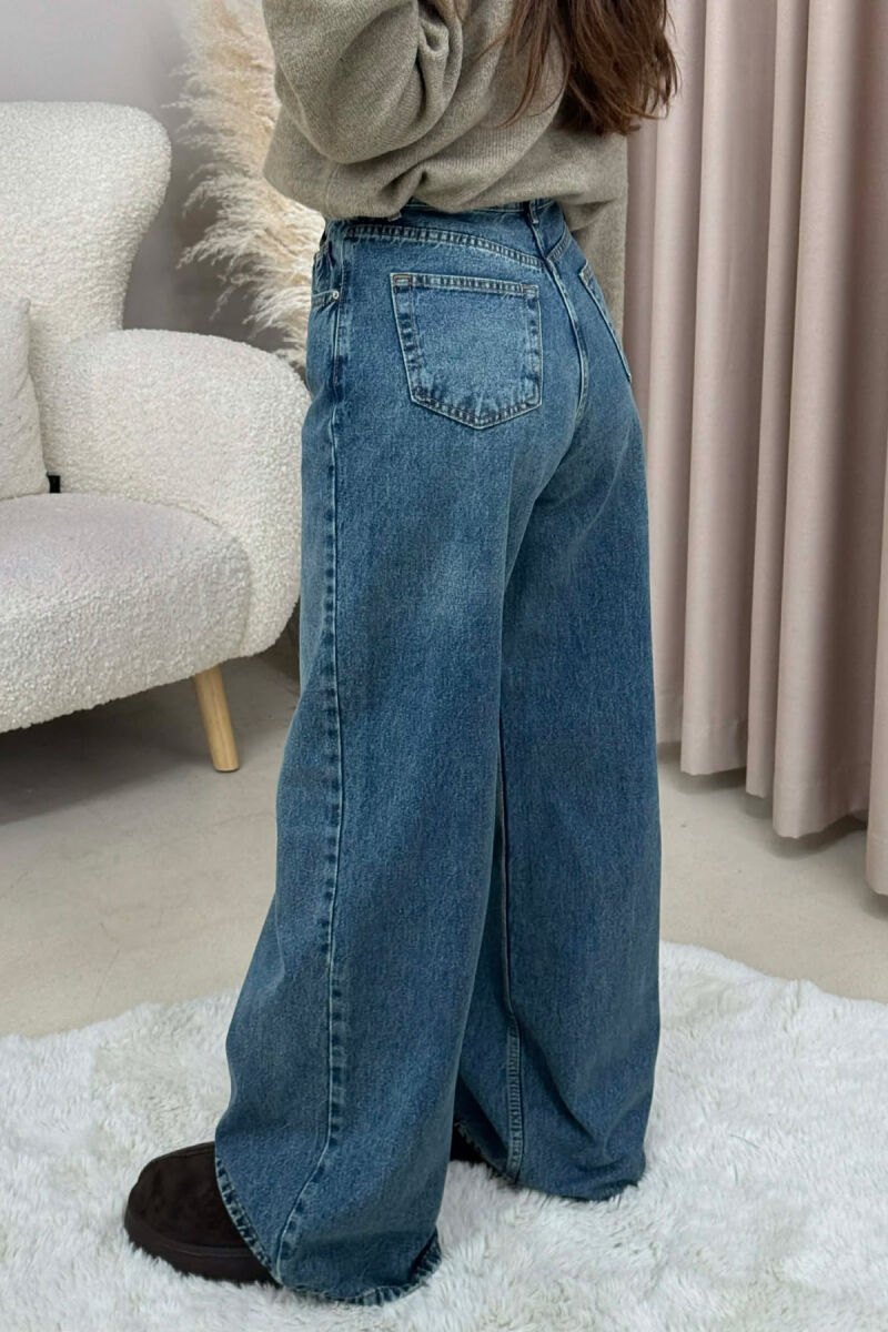 ONE COLOR SIMPLE WIDE LEG WOMEN JEANS BLUE/BLU - 3
