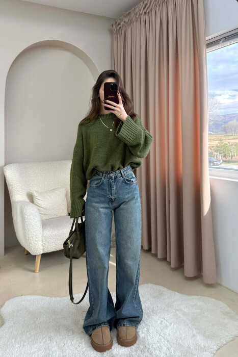 ONE COLOR SIMPLE WIDE LEG WOMEN JEANS LIGHTBLUE/BZ - KLAUDIO FASHION