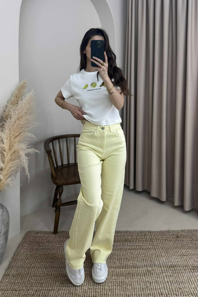 ONE COLOR SIMPLE WIDE LEG WOMEN JEANS YELLOW/E VERDHE - 1