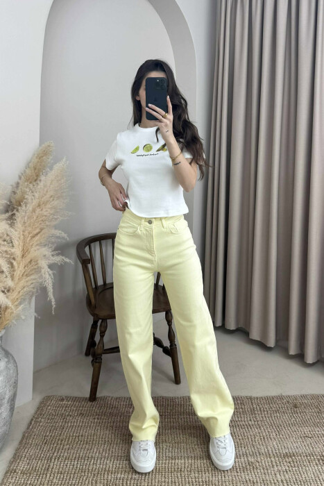 ONE COLOR SIMPLE WIDE LEG WOMEN JEANS YELLOW/E VERDHE - 2