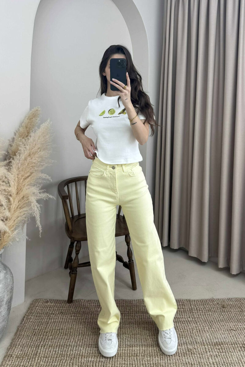 ONE COLOR SIMPLE WIDE LEG WOMEN JEANS YELLOW/E VERDHE - 2