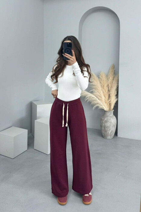ONE COLOR SIMPLE WIDE LEG WOMEN SWEATPANTS BURGUNDY/VISHNJE - KLAUDIO FASHION