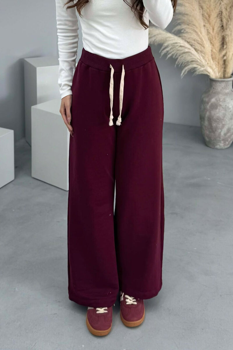 ONE COLOR SIMPLE WIDE LEG WOMEN SWEATPANTS BURGUNDY/VISHNJE - 3