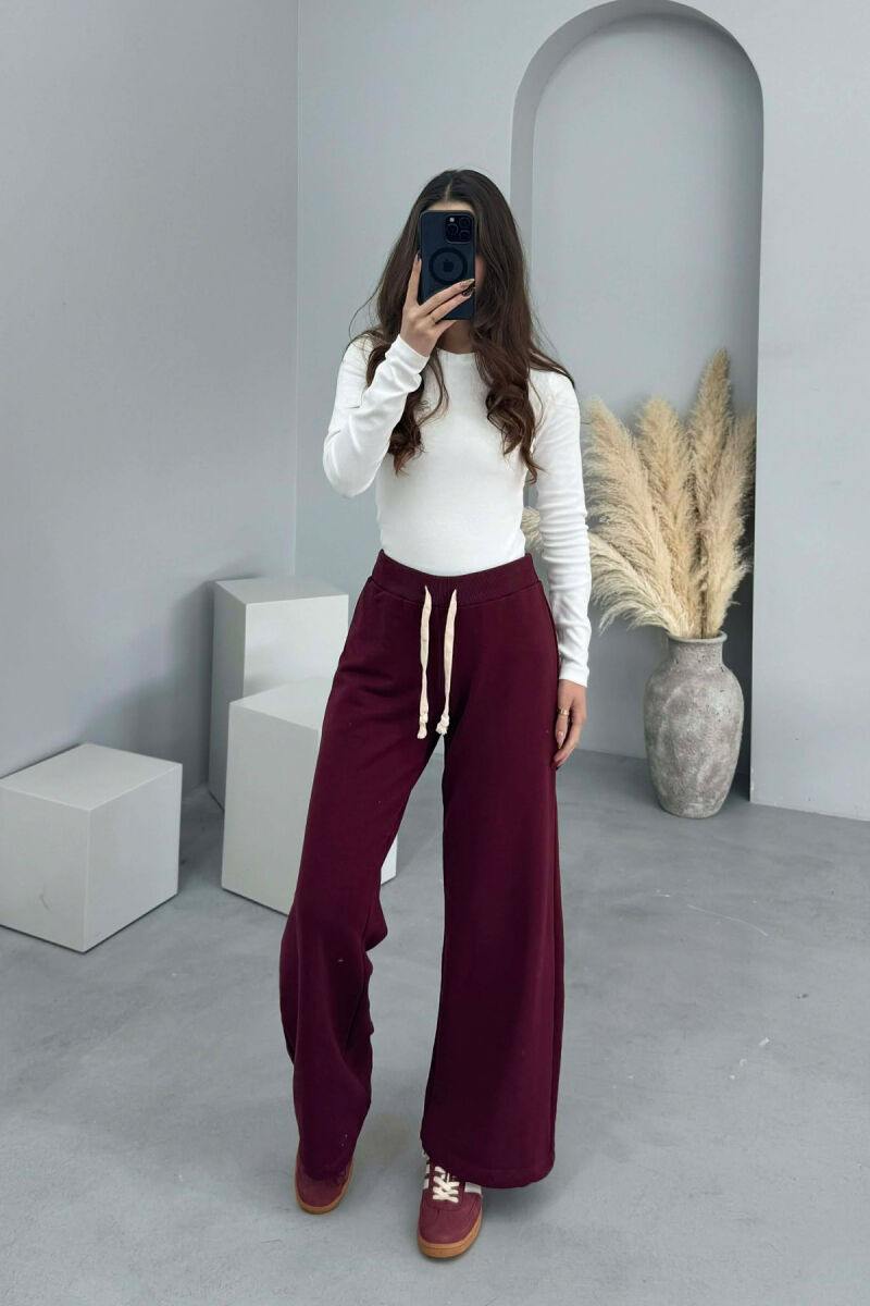 ONE COLOR SIMPLE WIDE LEG WOMEN SWEATPANTS BURGUNDY/VISHNJE - 4