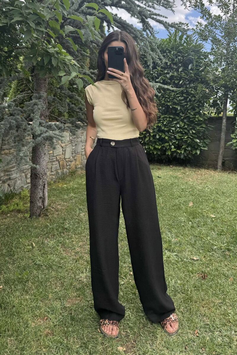 ONE COLOR SIMPLE WIDE LEG WOMEN TROUSERS BLACK/ E ZEZE - 1