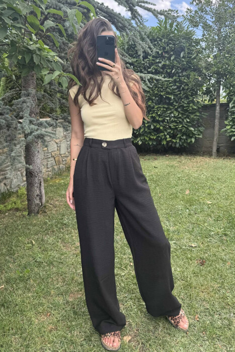 ONE COLOR SIMPLE WIDE LEG WOMEN TROUSERS BLACK/ E ZEZE - 2