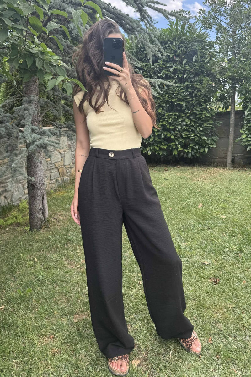 ONE COLOR SIMPLE WIDE LEG WOMEN TROUSERS BLACK/ E ZEZE - 2