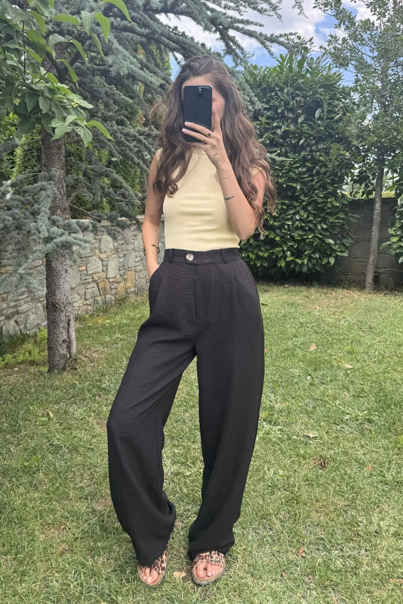 ONE COLOR SIMPLE WIDE LEG WOMEN TROUSERS BLACK/ E ZEZE - 3