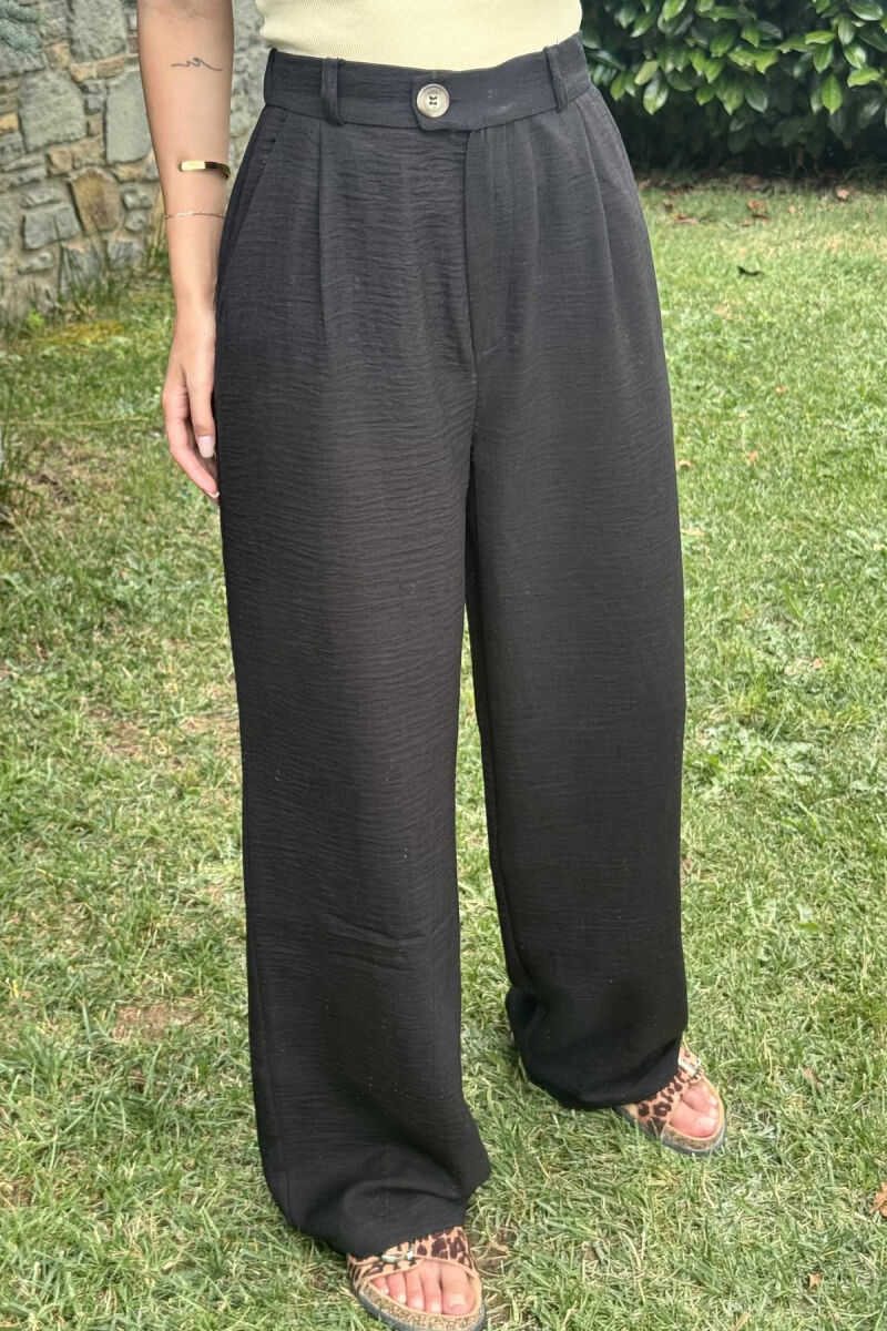 ONE COLOR SIMPLE WIDE LEG WOMEN TROUSERS BLACK/ E ZEZE - 4