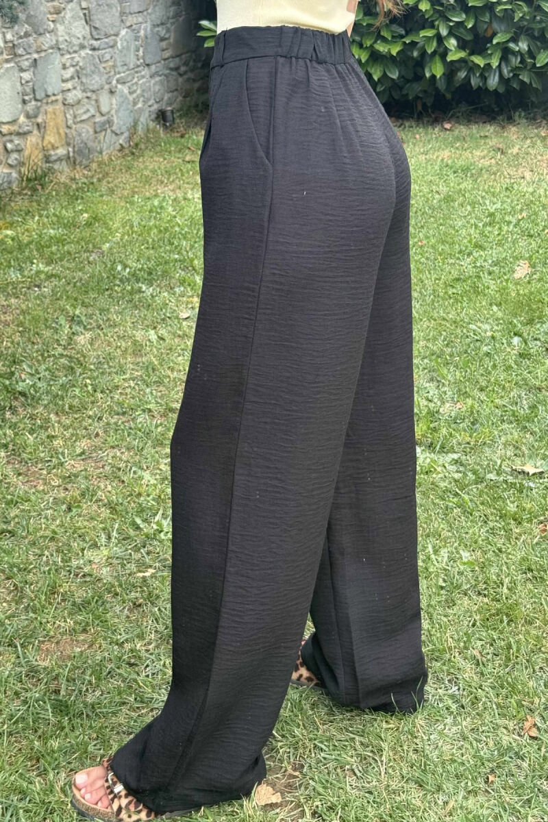 ONE COLOR SIMPLE WIDE LEG WOMEN TROUSERS BLACK/ E ZEZE - 5
