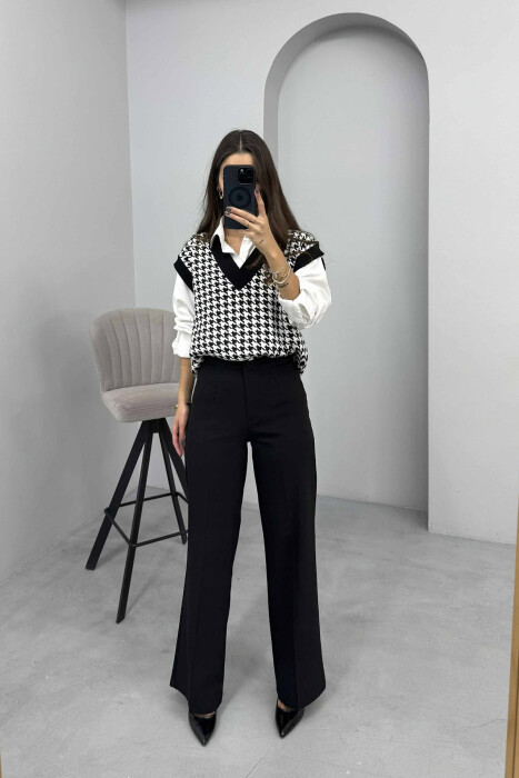 ONE COLOR SIMPLE WIDE LEG WOMEN TROUSERS BLACK/ E ZEZE - 1