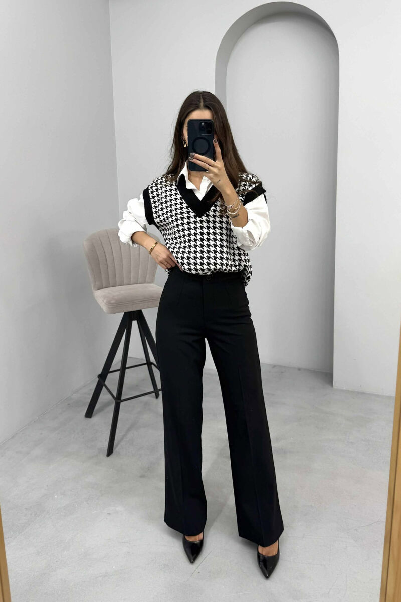 ONE COLOR SIMPLE WIDE LEG WOMEN TROUSERS BLACK/ E ZEZE - 2