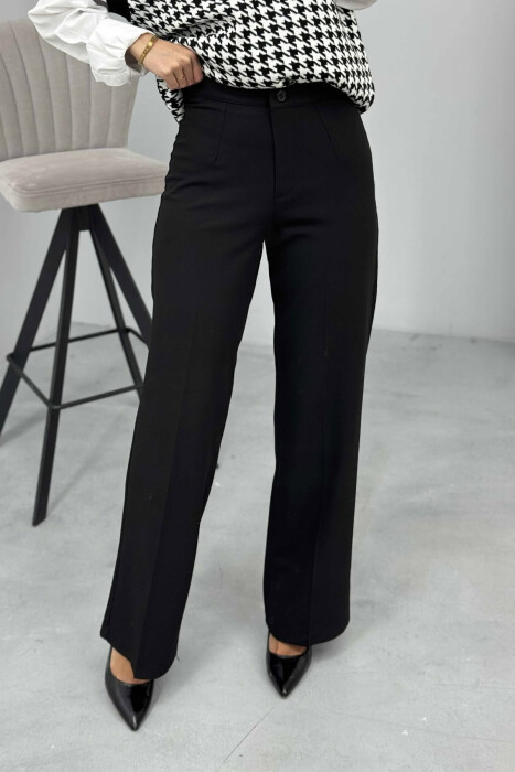 ONE COLOR SIMPLE WIDE LEG WOMEN TROUSERS BLACK/ E ZEZE - 3