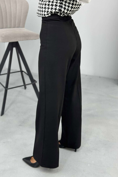 ONE COLOR SIMPLE WIDE LEG WOMEN TROUSERS BLACK/ E ZEZE - 4
