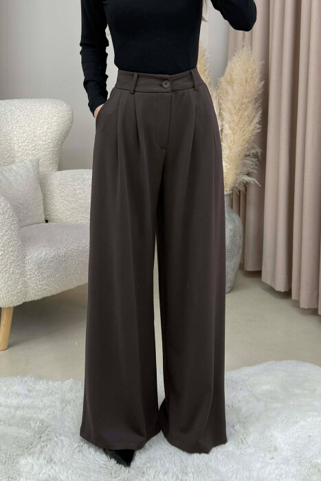 PANTALLONA TE GJERA NJE NGJYRESHE PER FEMRA NE NGJYRE KAFE - KLAUDIO FASHION