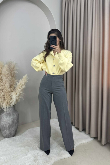 ONE COLOR SIMPLE WIDE LEG WOMEN TROUSERS GREY/GRI 
