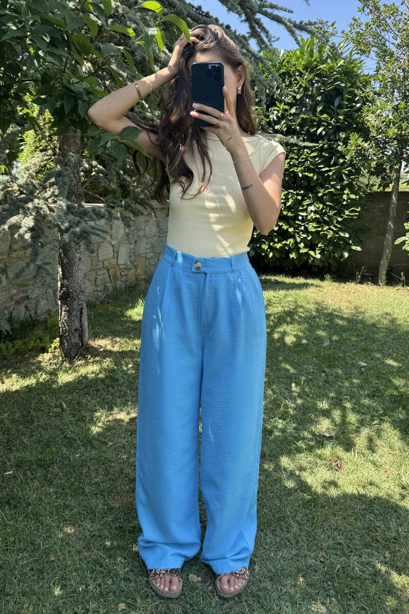 ONE COLOR SIMPLE WIDE LEG WOMEN TROUSERS LIGHTBLUE/BZ - 2