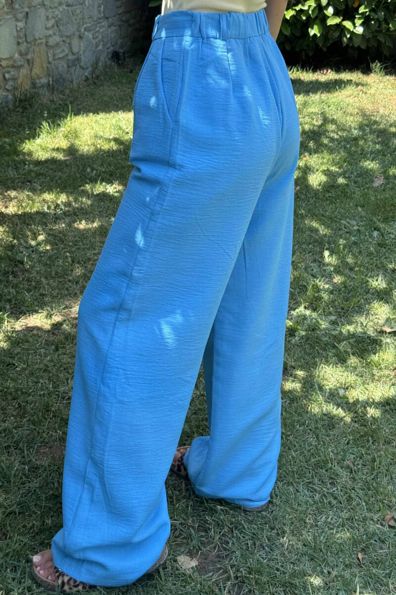ONE COLOR SIMPLE WIDE LEG WOMEN TROUSERS LIGHTBLUE/BZ - 4