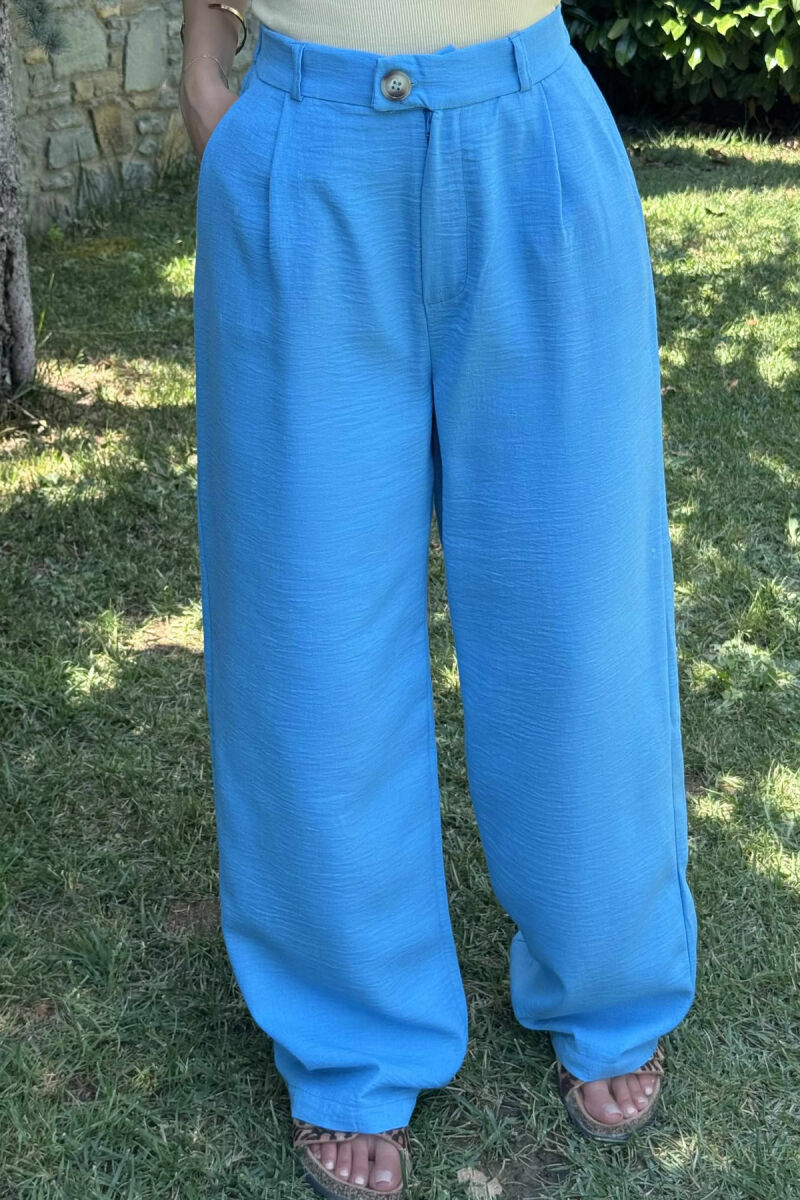 ONE COLOR SIMPLE WIDE LEG WOMEN TROUSERS LIGHTBLUE/BZ - 5